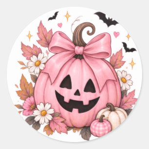 Pink Bow Pumpkin Coquette Halloween Classic Round Sticker