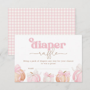 Pink Bow Pumpkin Fall Baby Shower Diaper Raffle Enclosure Card