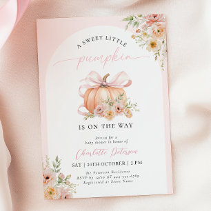 Pink Bow Pumpkin Floral Baby Shower Invitation