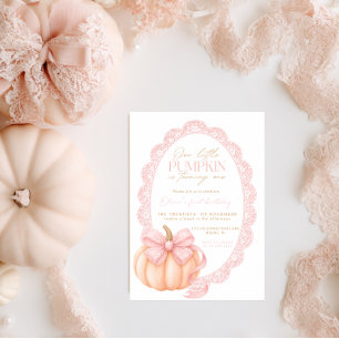 Pink Bow Pumpkin Girl 1st Birthday Party Invitation