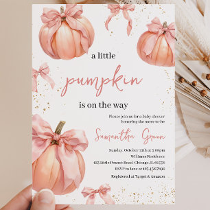 Pink Bow Pumpkin Girl Baby Shower Invitation