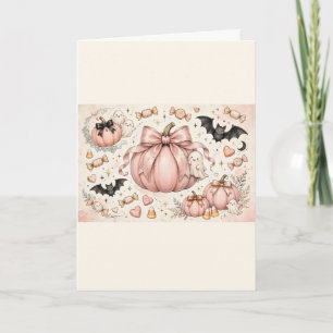 Pink Bow Pumpkin Halloween Coquette Ghosts Bats Card