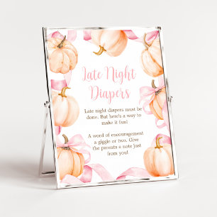 Pink Bow Pumpkin Shower Late Night Diapers Sign