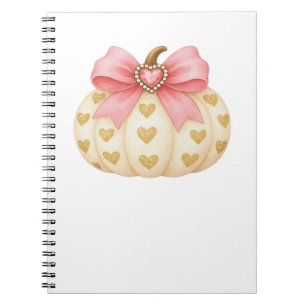 Pink Bow Pumpkin with Golden Hearts – Coquette Fal Notebook