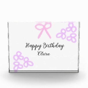 Pink bow purple floral pastel happy birthday photo block