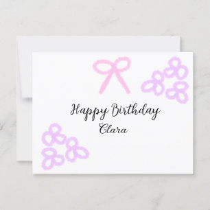 Pink bow purple floral pastel happy birthday  postcard