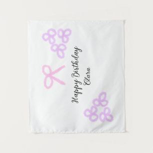 Pink bow purple floral pastel happy birthday tapestry