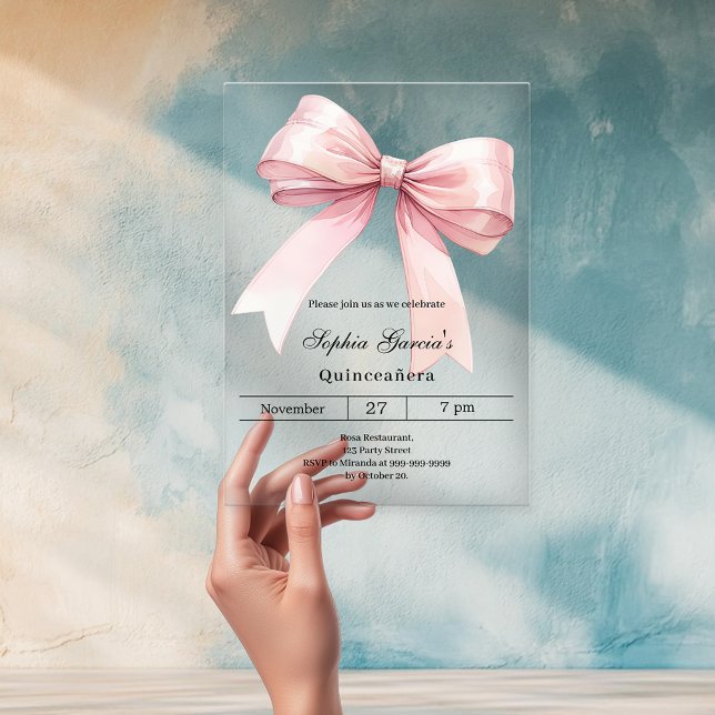 Pink bow Quinceanera luxury clear Acrylic Invitations (Creator Uploaded)
