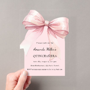Pink bow Quinceanera luxury clear arch Acrylic Invitations