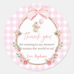 Pink Bow Rabbit  Thank you Classic Round Sticker