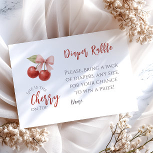 Pink Bow Red Cherry on Top Baby Shower Diaper Game Enclosure Card