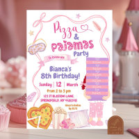 Pink Bow Red Hair Girl Pizza and Pyjamas Birthday
