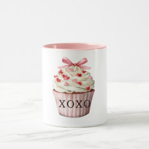 Pink Bow Red Hearts Cupcake Birthday Mug