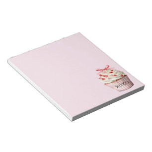 Pink Bow Red Hearts Cupcake Notepad