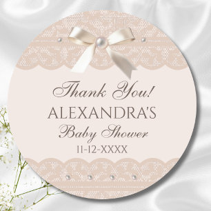 Pink Bow Regency Lace Baby Shower Thank You Classic Round Sticker
