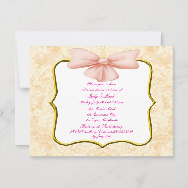 Pink Bow Rehearsal Dinner Invitation (Front)