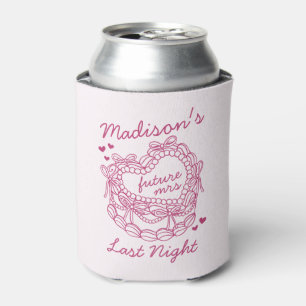 Pink Bow Retro Heart Coquette Cake Bachelorette Can Cooler