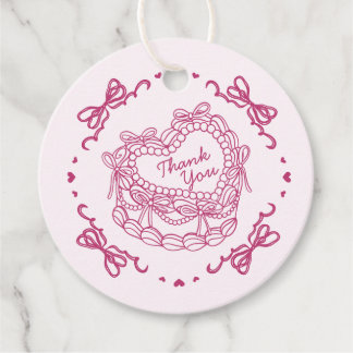 Pink Bow Retro Heart Coquette Cake Birthday Favour Tags