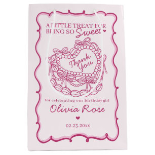 Pink Bow Retro Heart Coquette Cake Birthday Medium Gift Bag