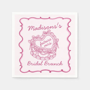Pink Bow Retro Heart Coquette Cake Bridal Brunch Napkin
