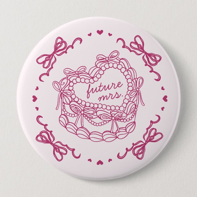 Pink Bow Retro Heart Coquette Cake Bridal Shower 10 Cm Round Badge (Front)