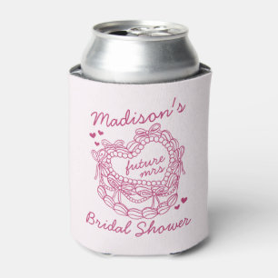 Pink Bow Retro Heart Coquette Cake Bridal Shower Can Cooler