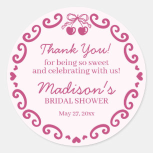 Pink Bow Retro Heart Coquette Cake Bridal Shower Classic Round Sticker