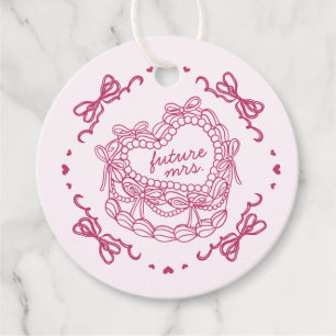 Pink Bow Retro Heart Coquette Cake Bridal Shower Favour Tags