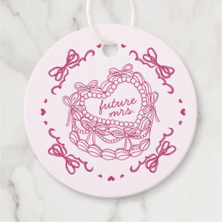 Pink Bow Retro Heart Coquette Cake Bridal Shower Favour Tags