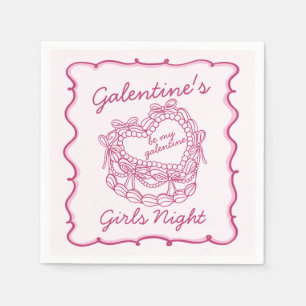 Pink Bow Retro Heart Coquette Cake Galentines Napkin