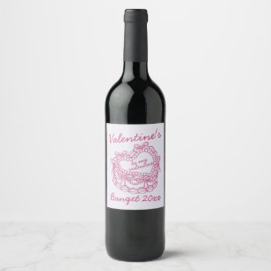Pink Bow Retro Heart Coquette Cake Valentines Wine Label