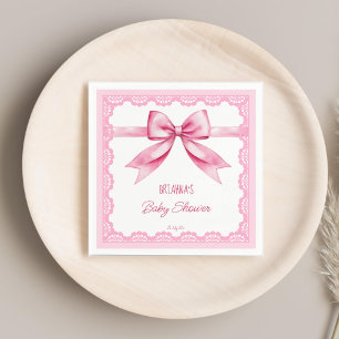 Pink bow retro lace baby shower printed template napkin