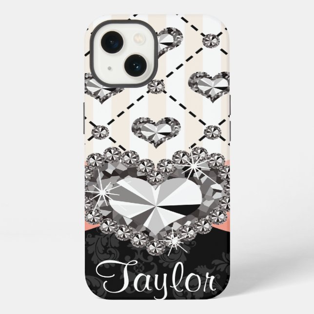 Pink Bow Rhinestone Heart iPhone Case (Back)