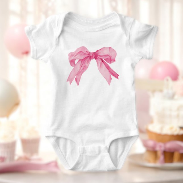 Pink Bow Ribbon 1st Girl Birthday Party  Baby Bodysuit (Creator Uploaded)