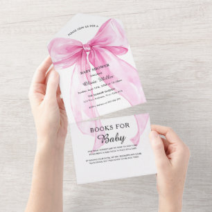 Pink Bow Ribbon Baby Shower All In One Invitation
