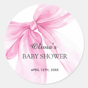 Pink Bow Ribbon Baby Shower Classic Round Sticker