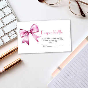 Pink Bow ribbon Baby Shower Diaper Raffle Enclosure Card