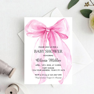 Pink Bow Ribbon Baby Shower Invitation