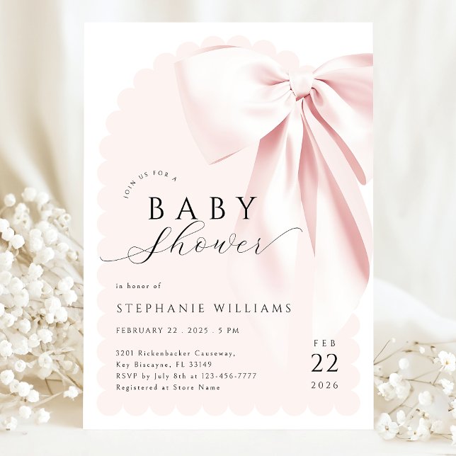 Pink Bow Ribbon Baby Shower Invitation (Creator Uploaded)