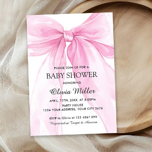Pink Bow Ribbon Baby Shower Invitation
