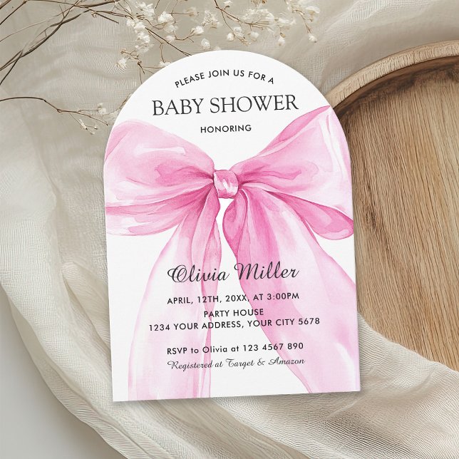 Pink Bow Ribbon Baby Shower Invitation (Creator Uploaded)
