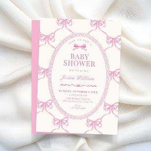 Pink bow ribbon baby shower invitation