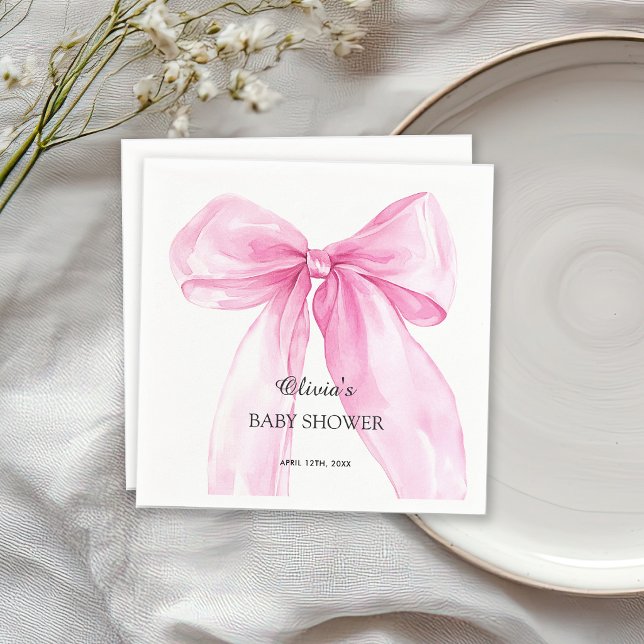 Pink Bow Ribbon Baby Shower Napkin (Creator Uploaded)