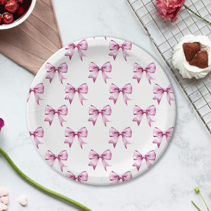 Pink Bow Ribbon Baby Shower Paper Plate