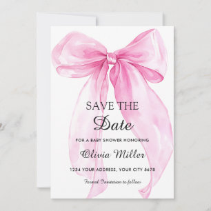 Pink Bow Ribbon Baby Shower Save the Date Invitation