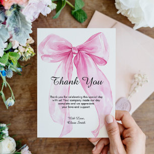 Pink Bow Ribbon Baby Shower Thank You Card