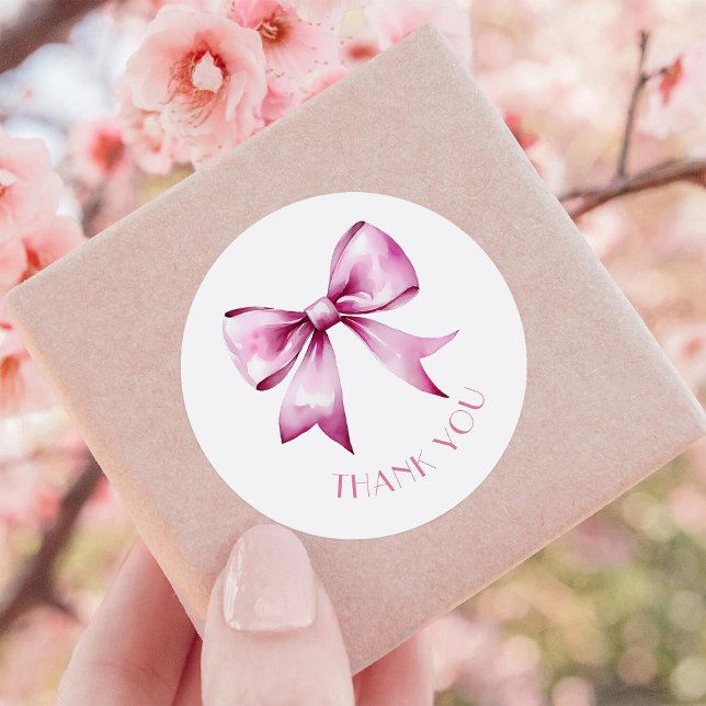 Pink Bow Ribbon Baby Shower Thank You Classic Round Sticker (Creator Uploaded)