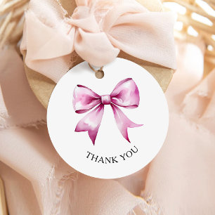 Pink Bow Ribbon Baby Shower Thank You Favour Tags