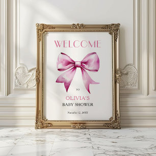 Pink Bow Ribbon Baby Shower Welcome  Poster