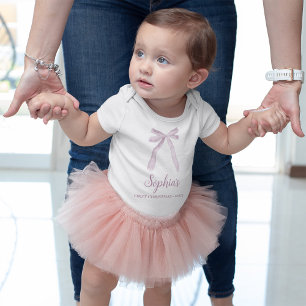 Pink Bow ribbon Baby's first Christmas custom Baby Bodysuit